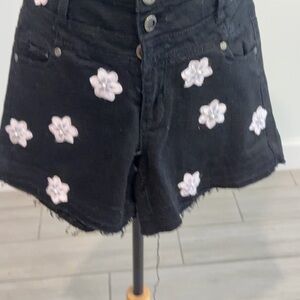 CustomFloral Embroidered Black Women's Shorts runs small